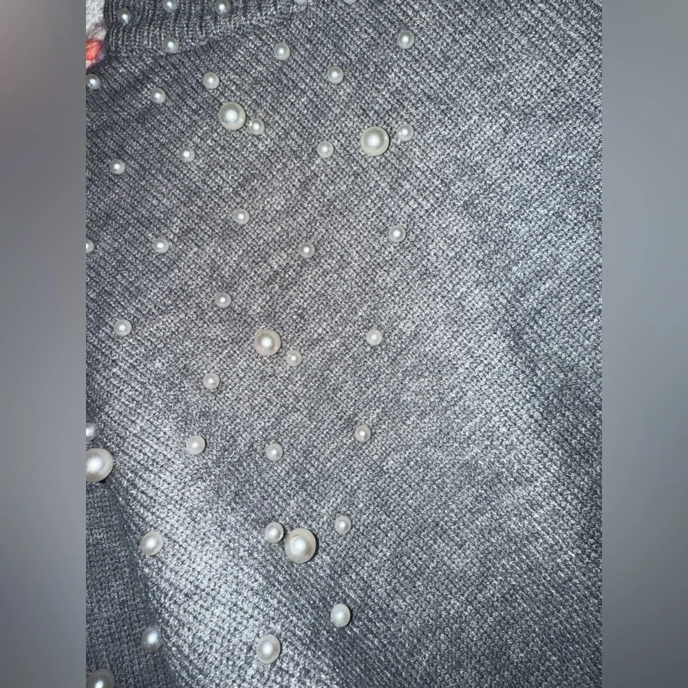 POL Gray Pearl-Studded‎ Turtleneck Sweater